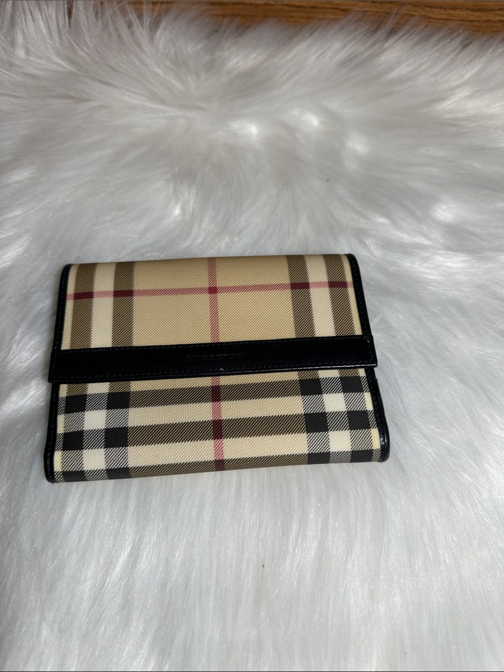 Burberry Beige Plaid Wallet with Black Trim